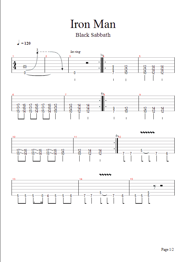 Iron Man Guitar Tab Black Sabbath